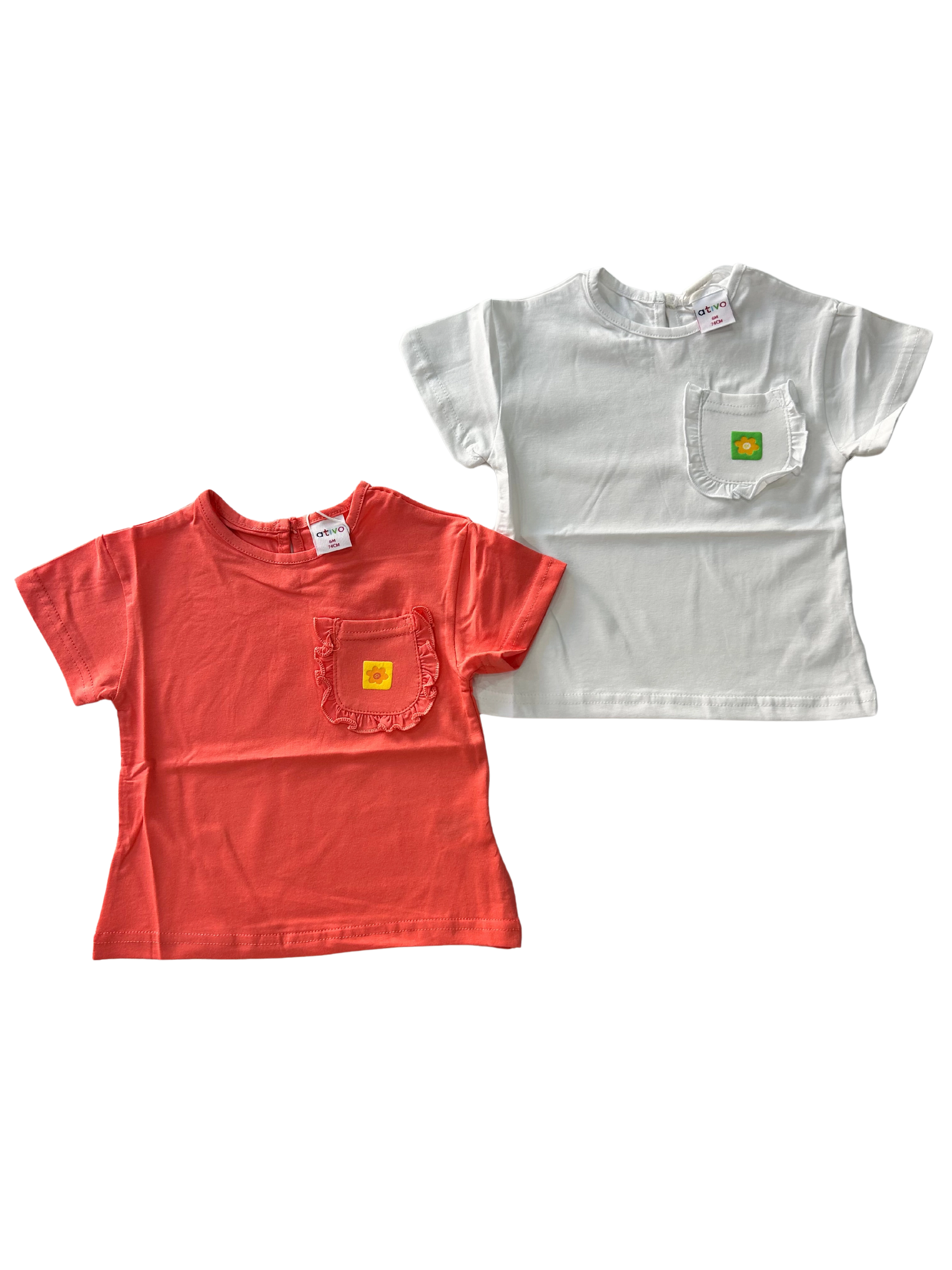 Shirt in cotone neonata con taschino sul davanti