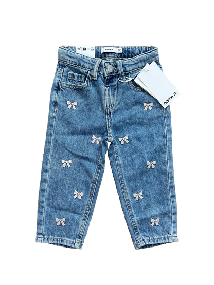 jeans name it con ricami fiocchi rosa