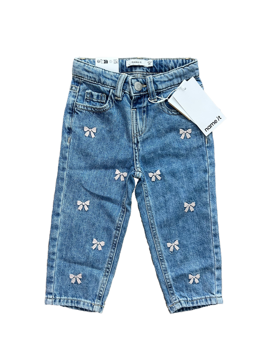 jeans name it con ricami fiocchi rosa