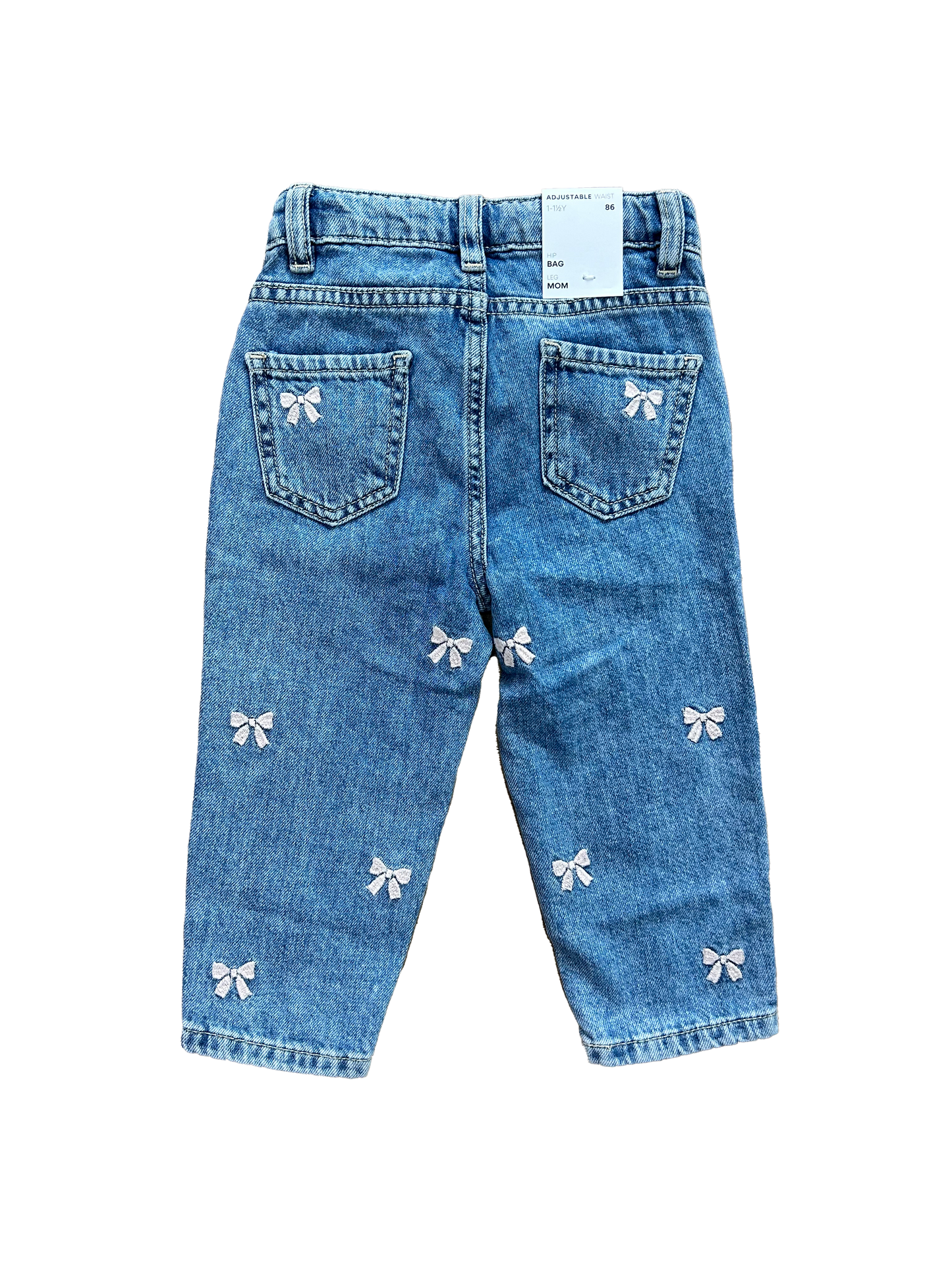 Jeans con ricami fiocchetti