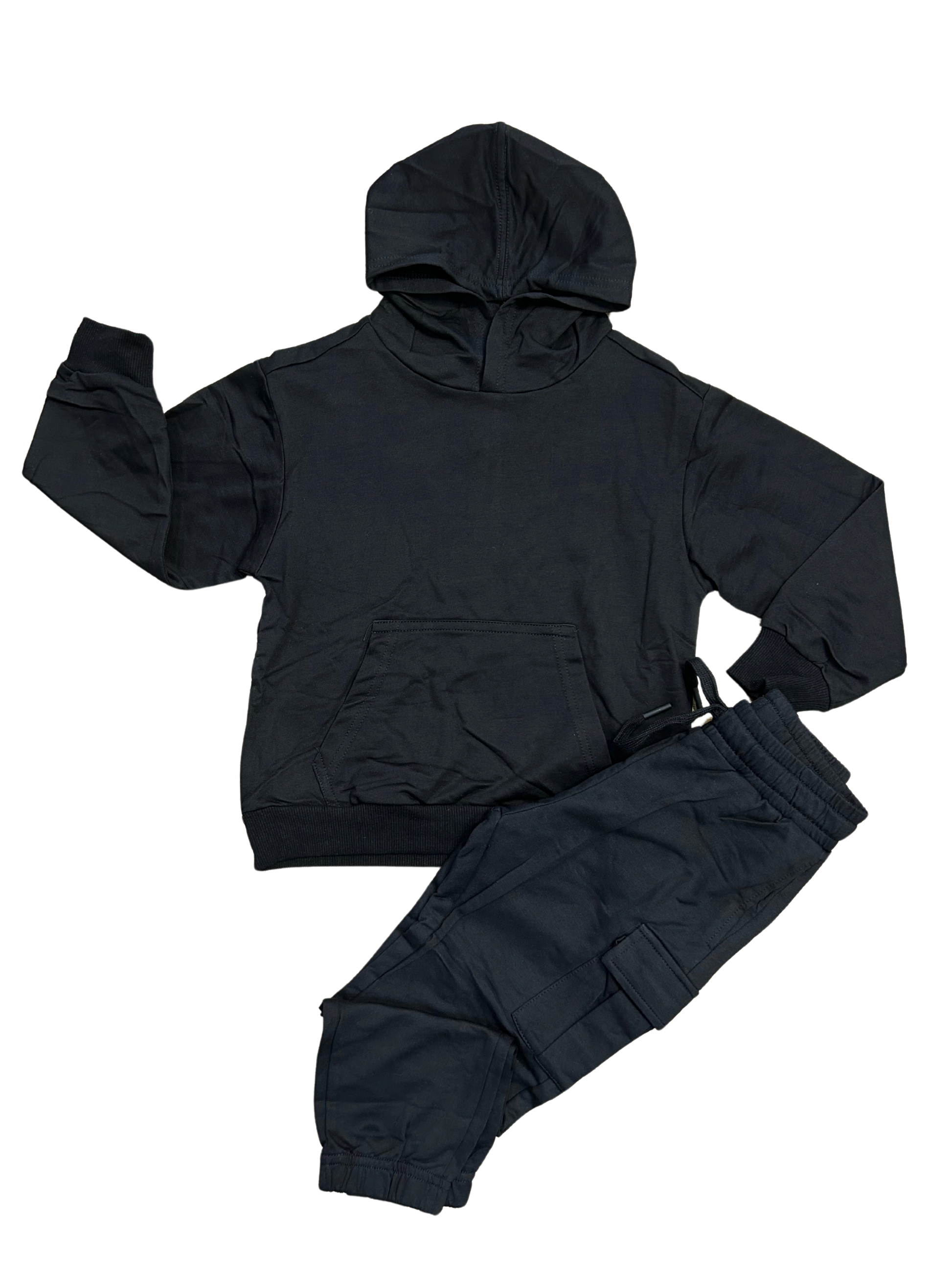 Tuta completa unisex con felpa con cappuccio e pantalone di tuta modello cargo in cotone