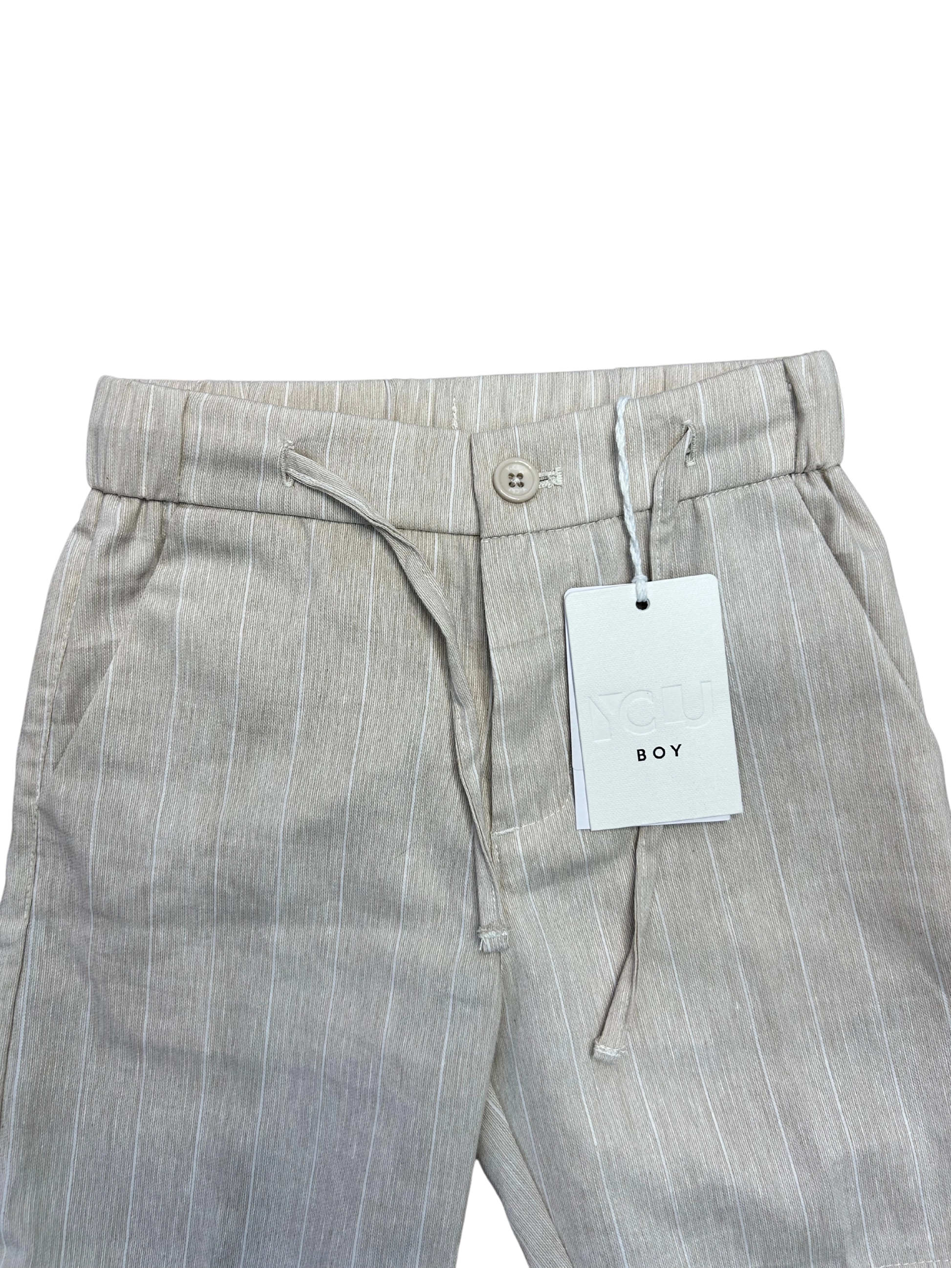 bermuda yclu beige per bambini e ragazzi con riga bianca