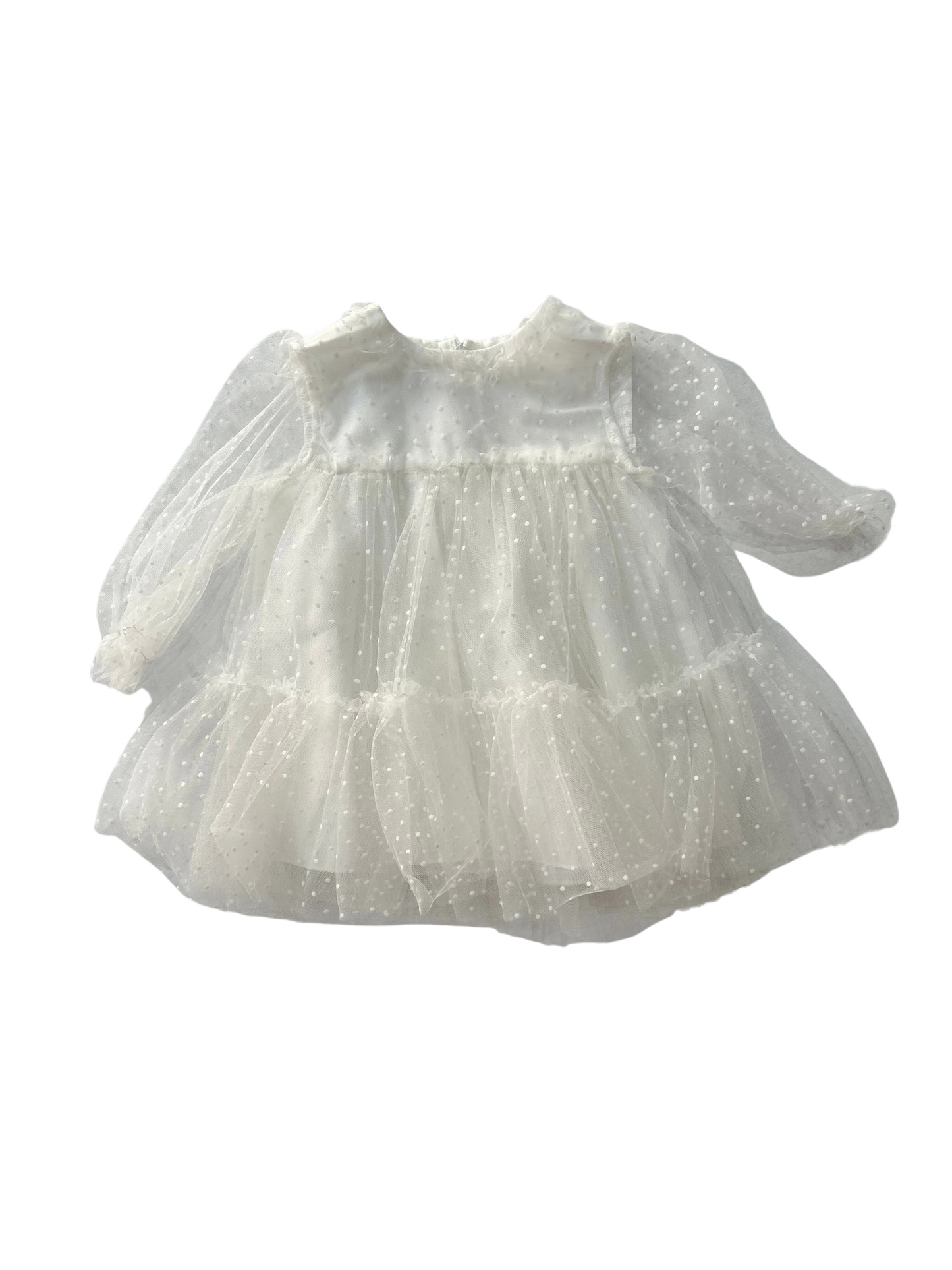 Abito in tulle bianco con pois e cerchietto in coordinato per neonata in sconto