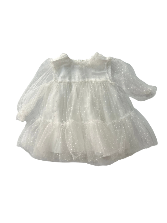 Abito in tulle bianco con pois e cerchietto in coordinato per neonata in sconto
