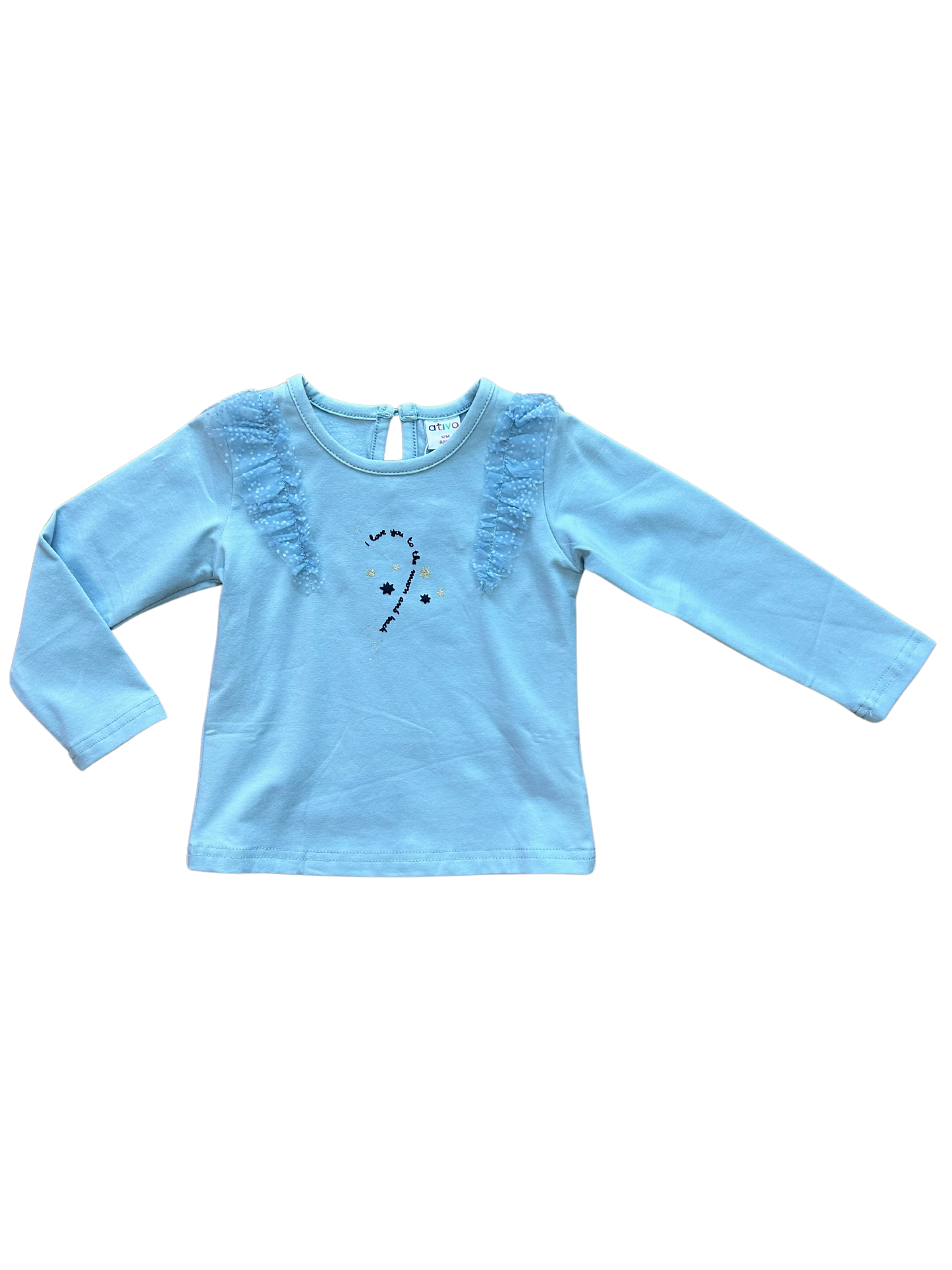 Shirt manica lunga in caldo cotone azzurro polvere per neonata