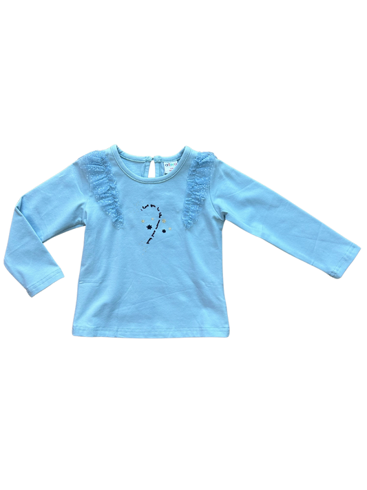 Shirt manica lunga in caldo cotone azzurro polvere per neonata