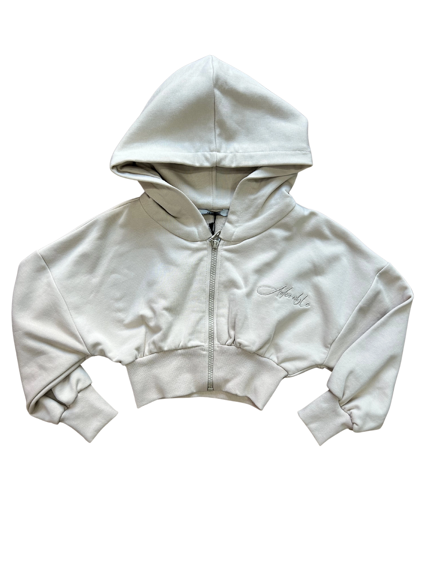 Felpa crop color burro modello over con cappuccio per bambina