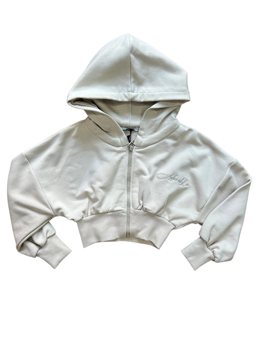 Felpa crop color burro modello over con cappuccio per bambina