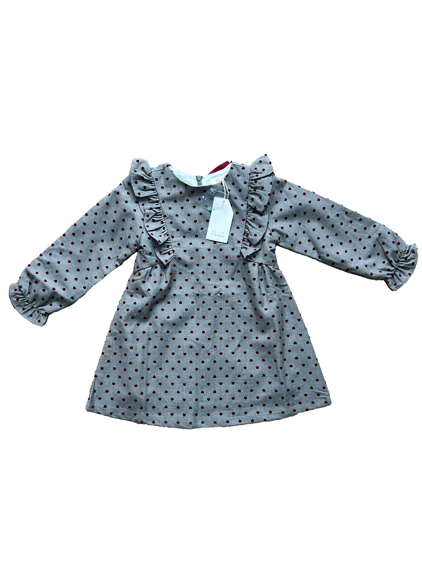 abitino chic e raffinato per bambina con cuoricini rossi