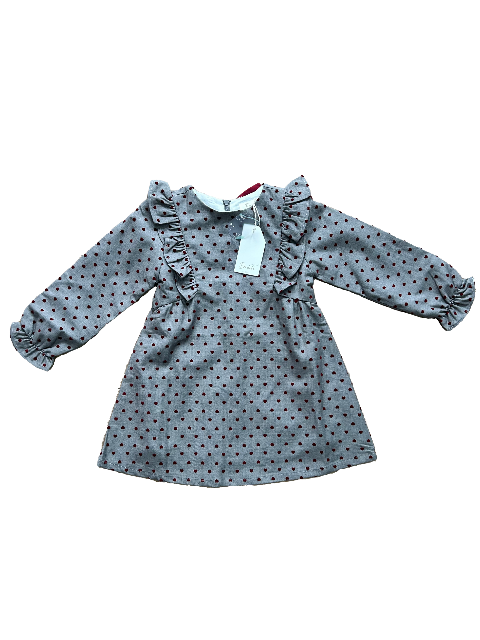 abitino chic e raffinato per bambina con cuoricini rossi