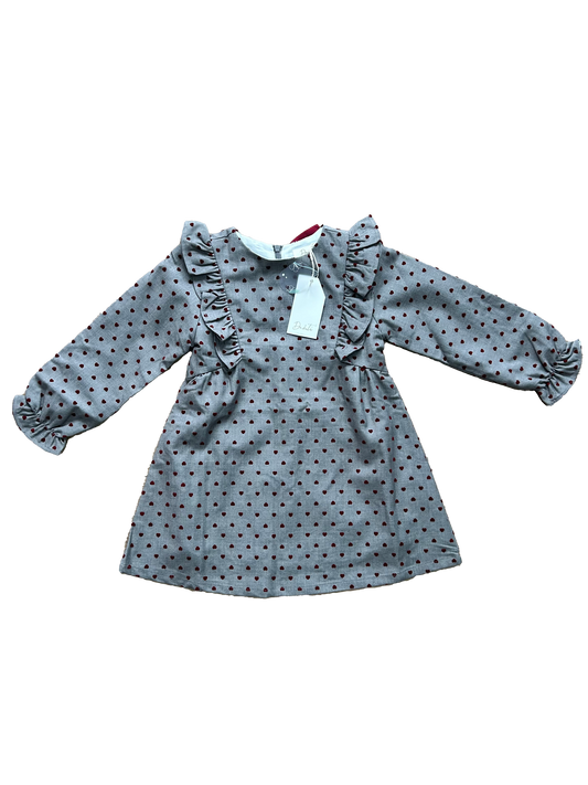 abitino chic e raffinato per bambina con cuoricini rossi