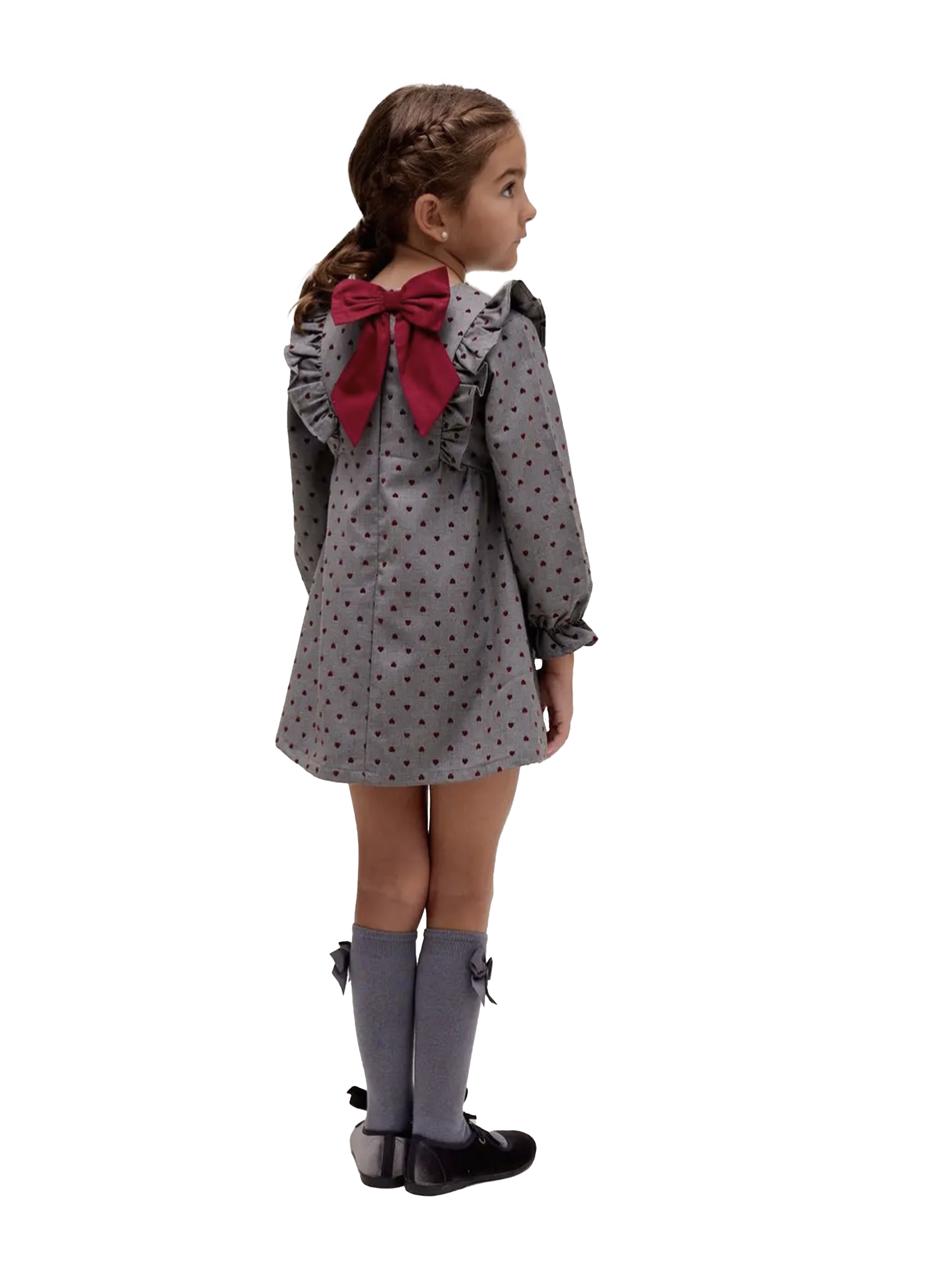 abito grigio con dettagli rossi natalizio per bambina