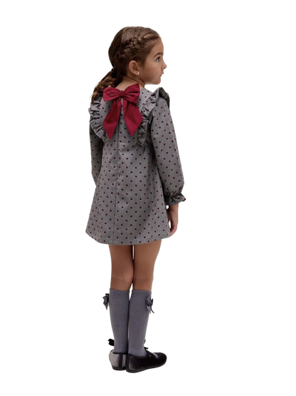 abito grigio con dettagli rossi natalizio per bambina