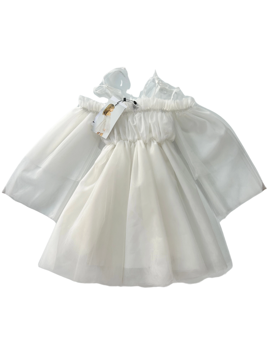 abito in tulle color burro con manica a campana e scollo a barca per bambina 