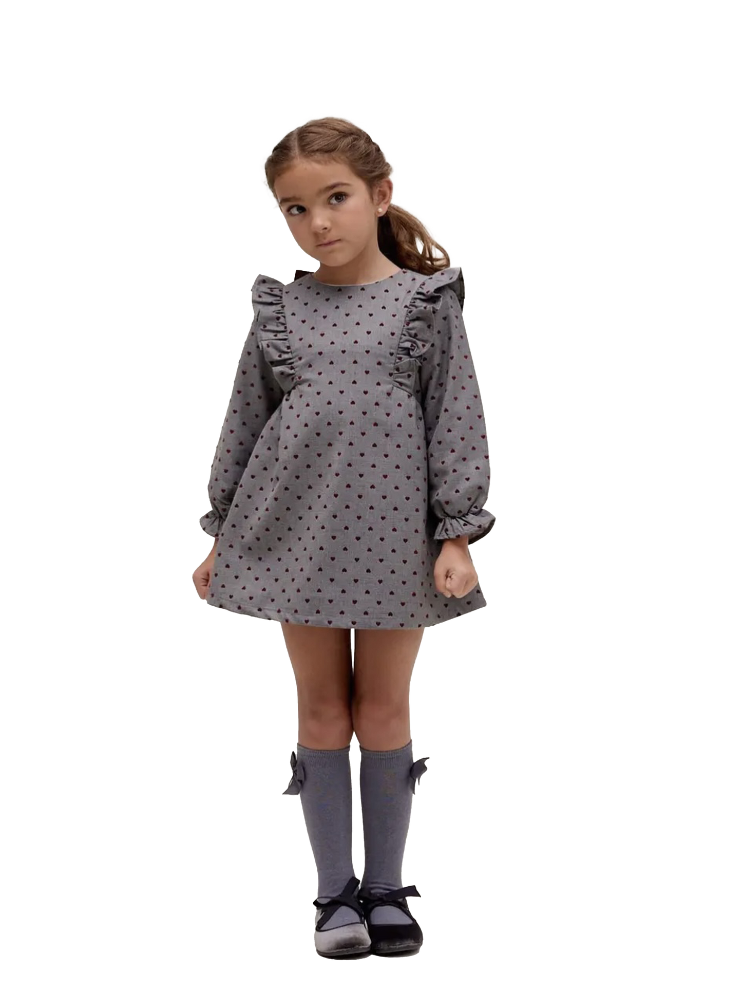 abitino bon ton grigio per bambina con cuoricini rossi