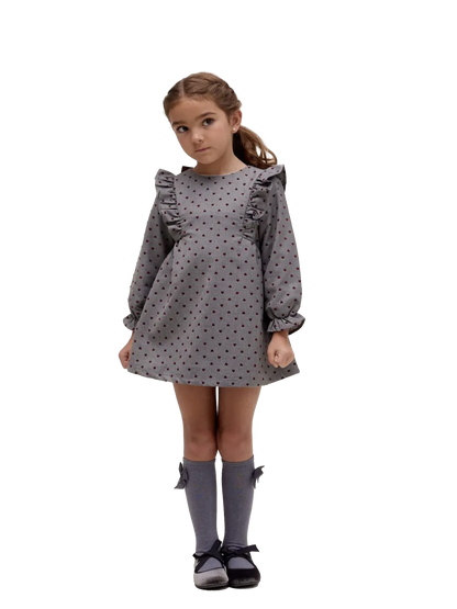 abitino bon ton grigio per bambina con cuoricini rossi