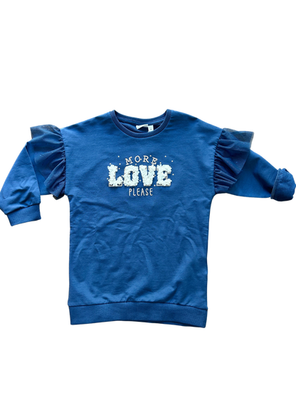 maxi felpina in cotone nameit blu navy con scritta e petali per bambina