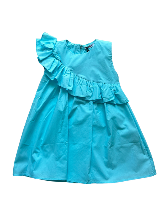 abito azzurro con rouches per bambina