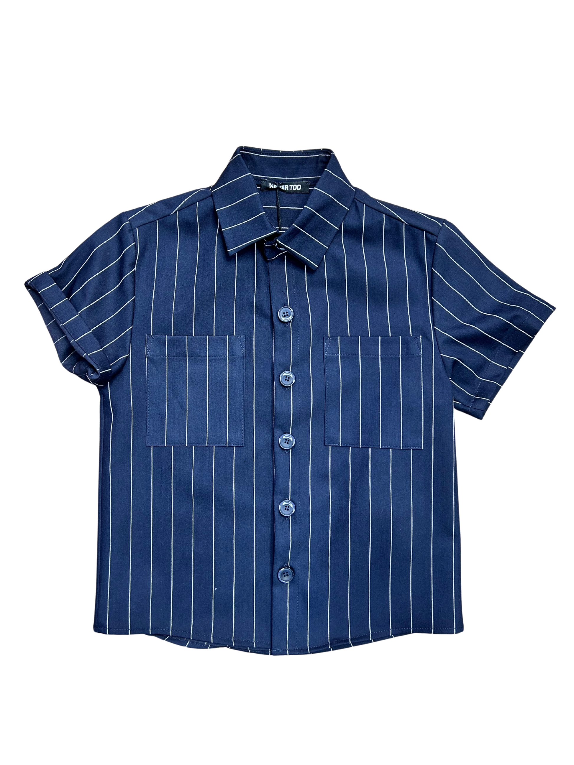 camicia sportiva mezza manica gessata blu per bambino