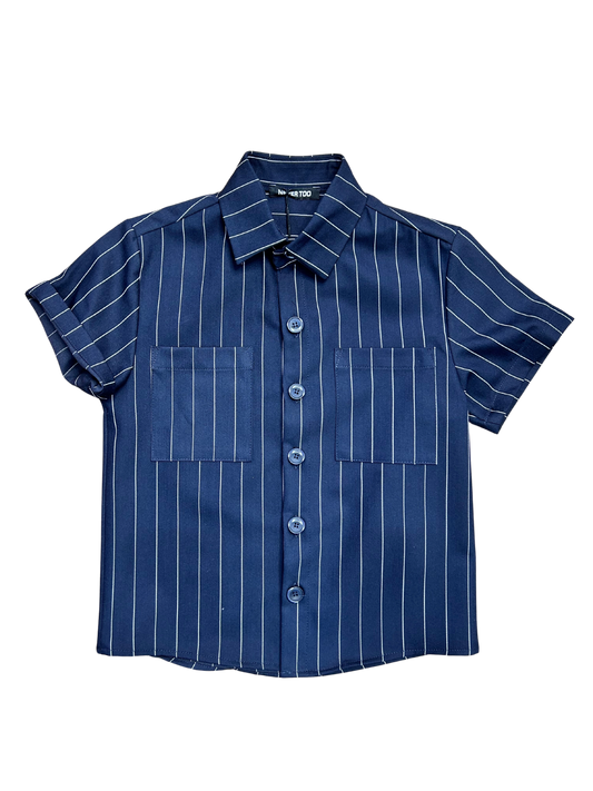 camicia sportiva mezza manica gessata blu per bambino