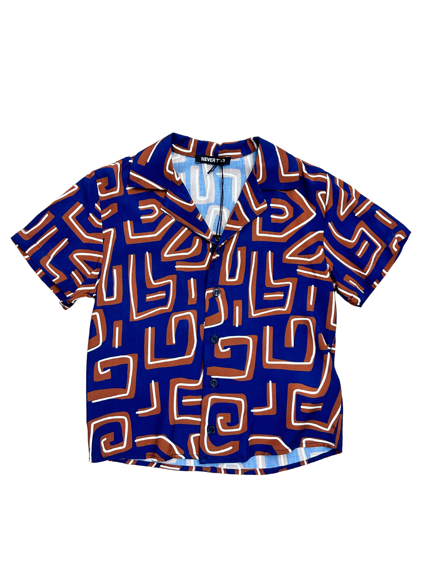 camicia blu navy con fantasia bianca e mattone per bambino 