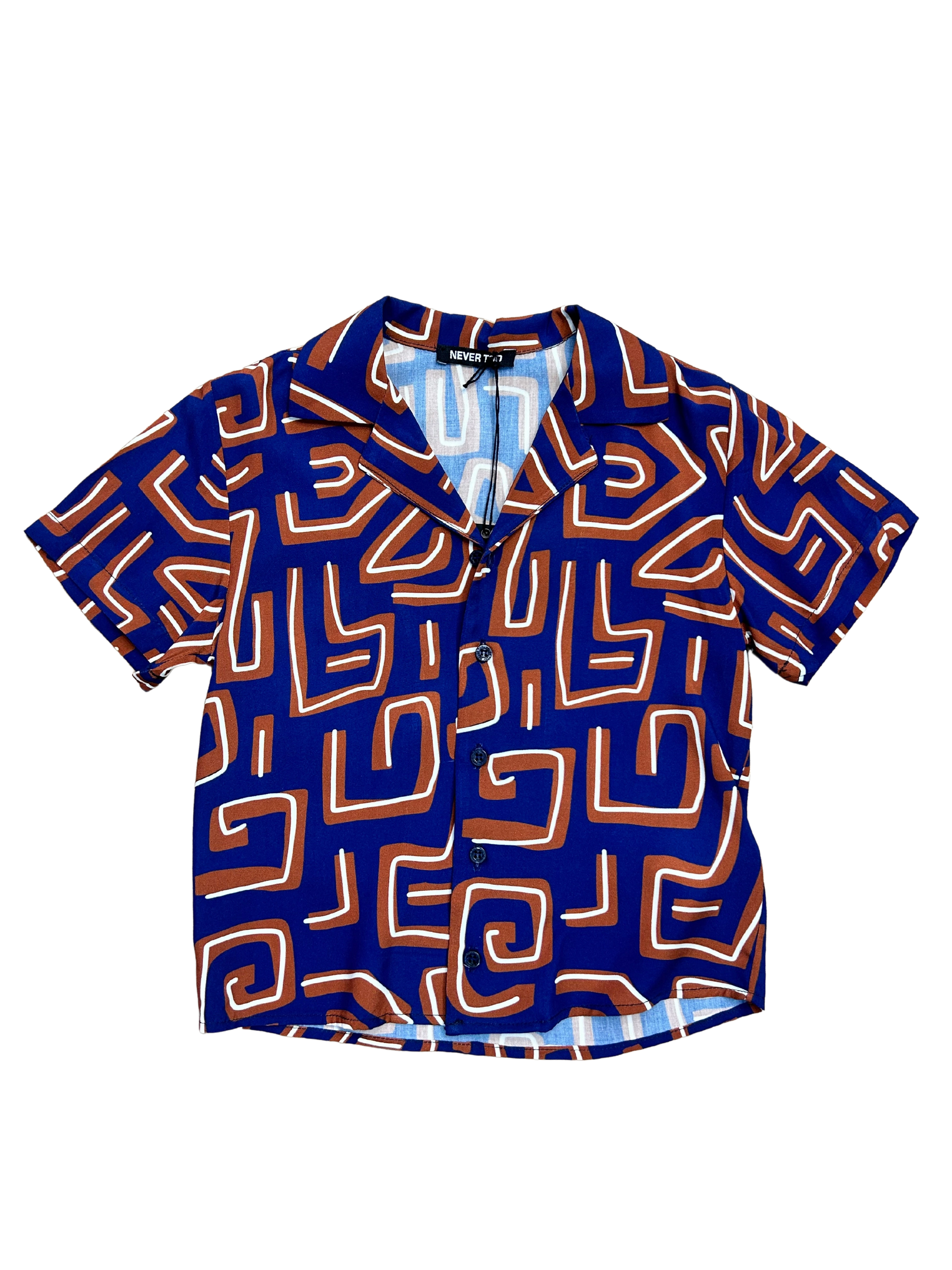 camicia blu navy con fantasia bianca e mattone per bambino 