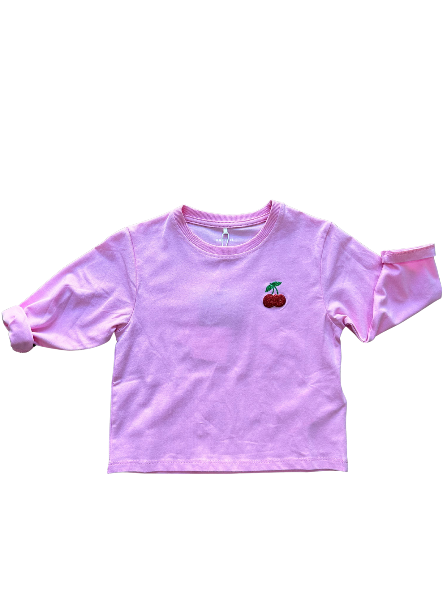 shirt manica lunga name it rosa con ciliegine glitterate per bambina 
