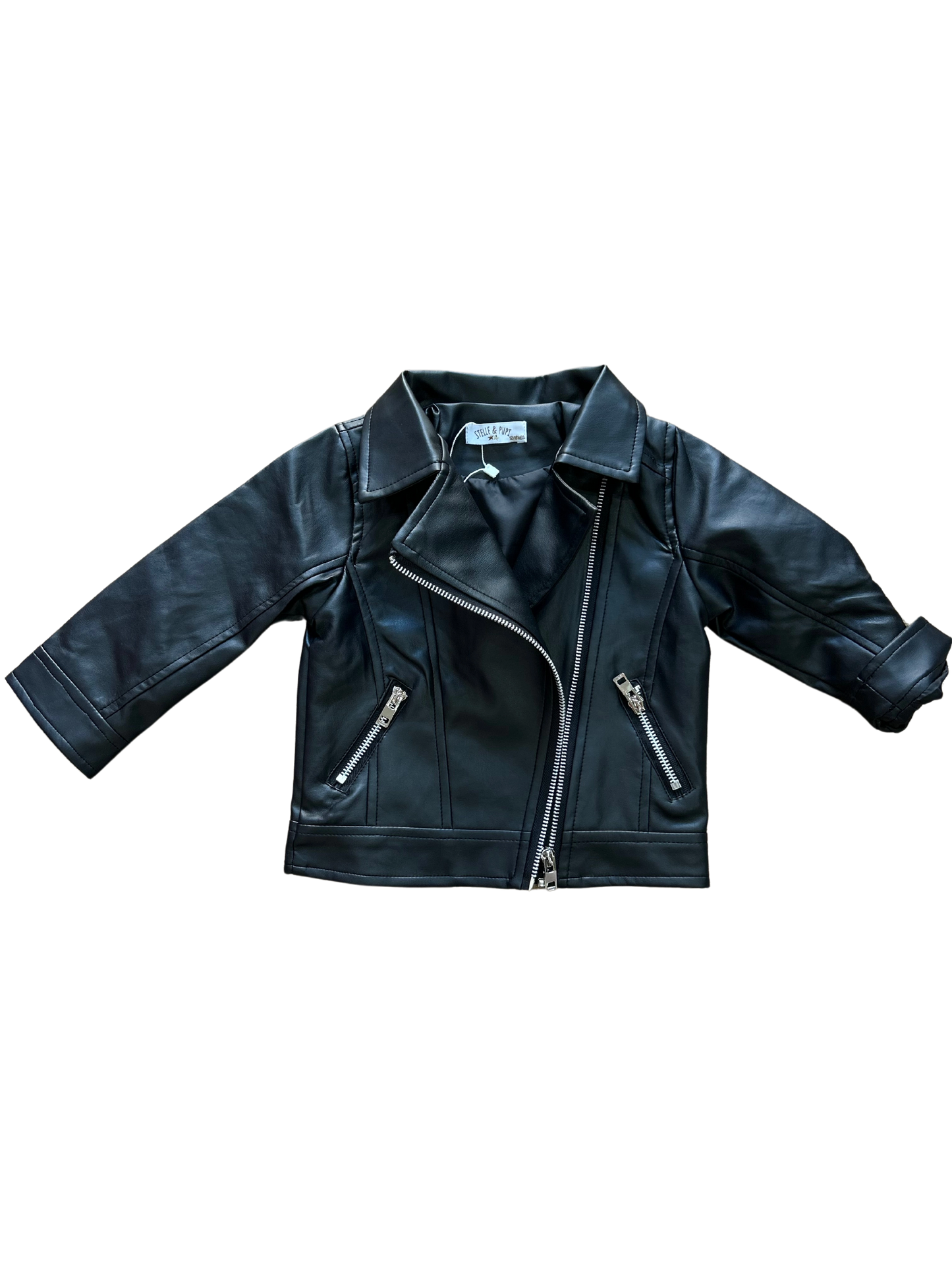 giacca in ecopelle modello chiodo in nero per neonata