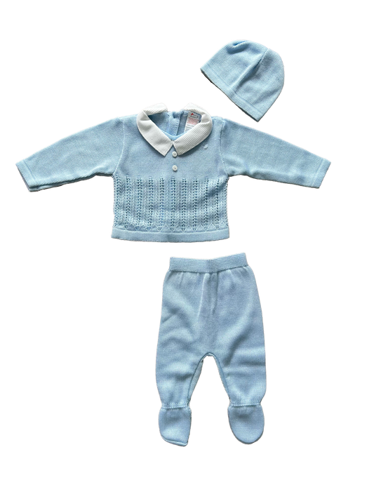 set in filo di cotone azzurro per neonato 