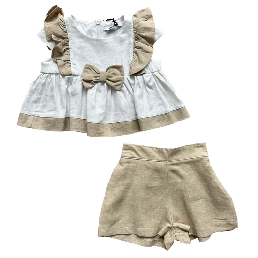 Completo misto lino bianco e beige