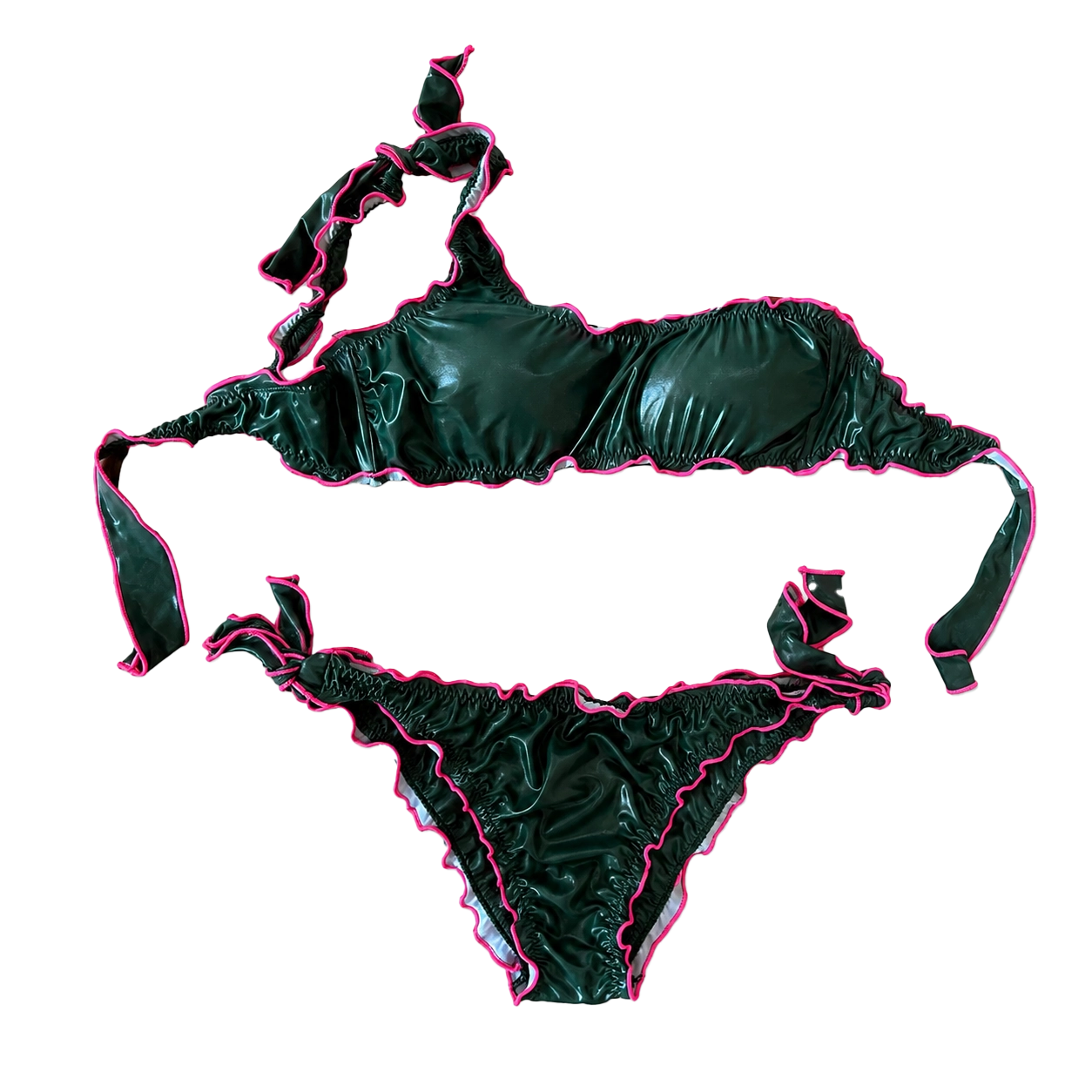 Bikini monospalla verde e fucsia
