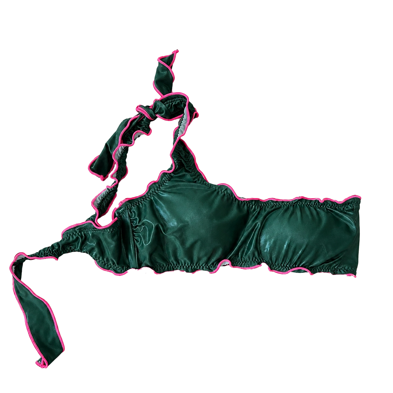 Bikini monospalla verde e fucsia
