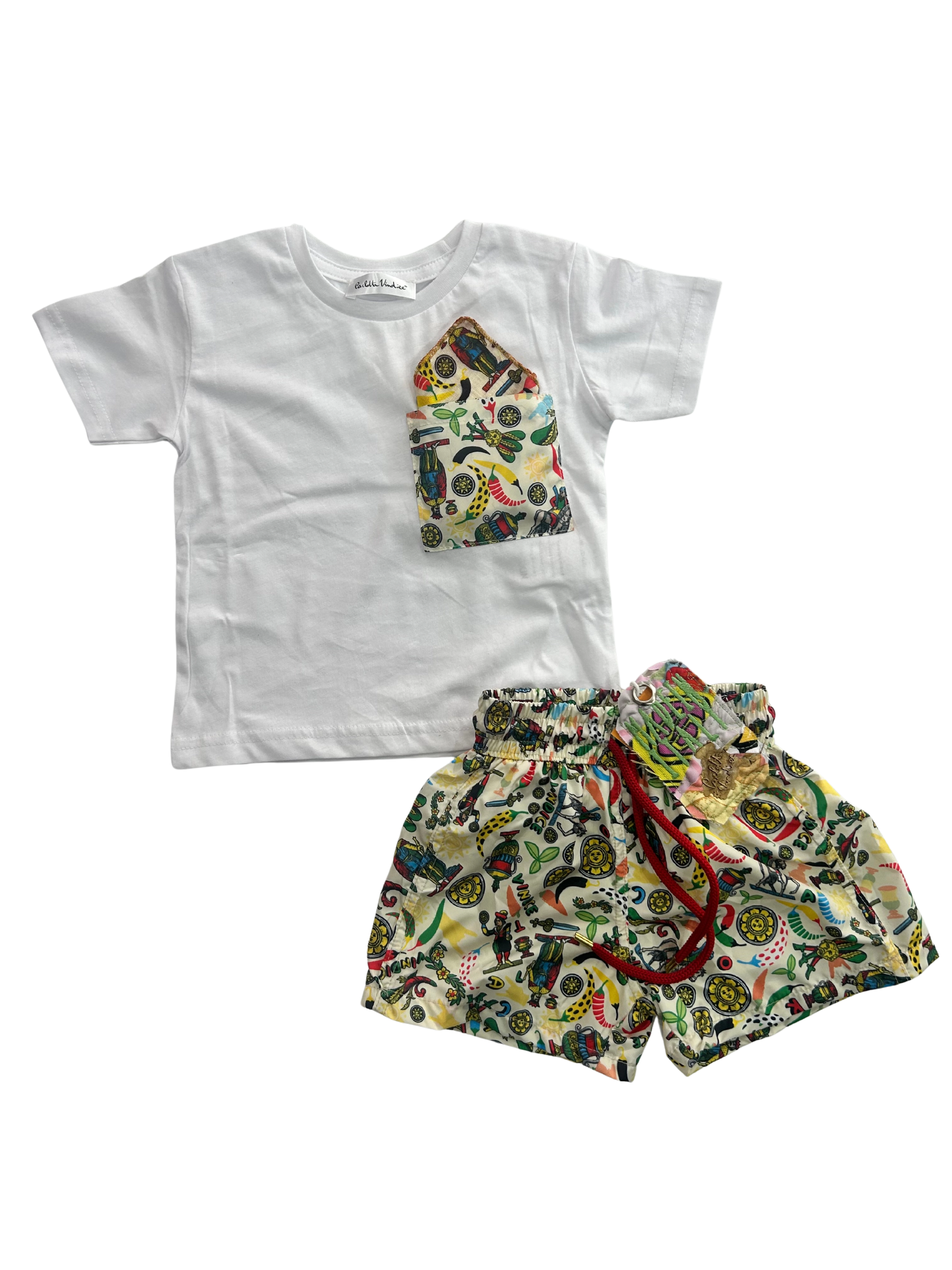 Costume con shirt in coordinato stampa carte napoletante per bambino
