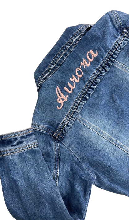 giacca-giubbino jeans personalizzato con ricamo per bambina