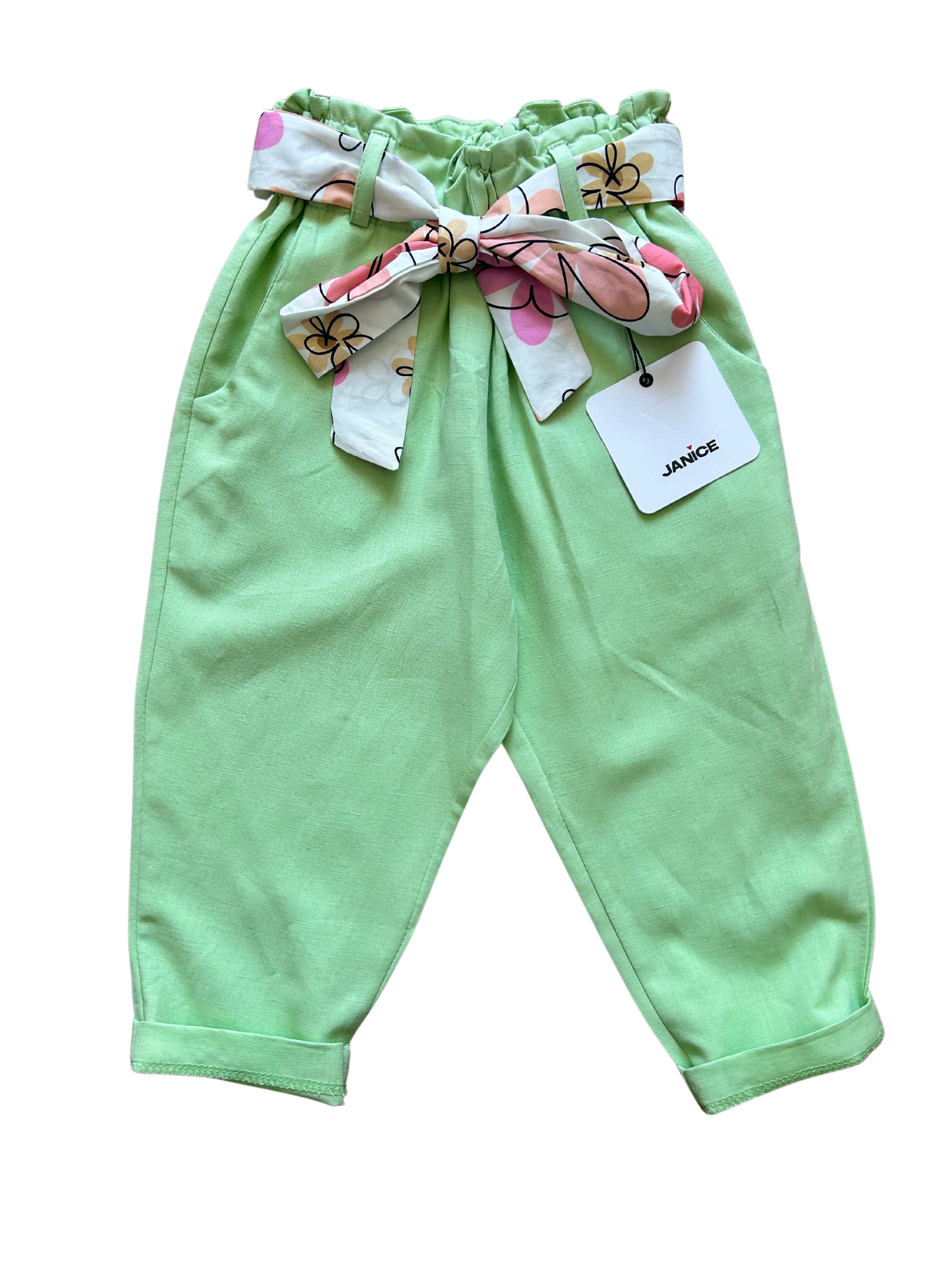 pantalone balloon comodo ma particolare verde mela per bambina