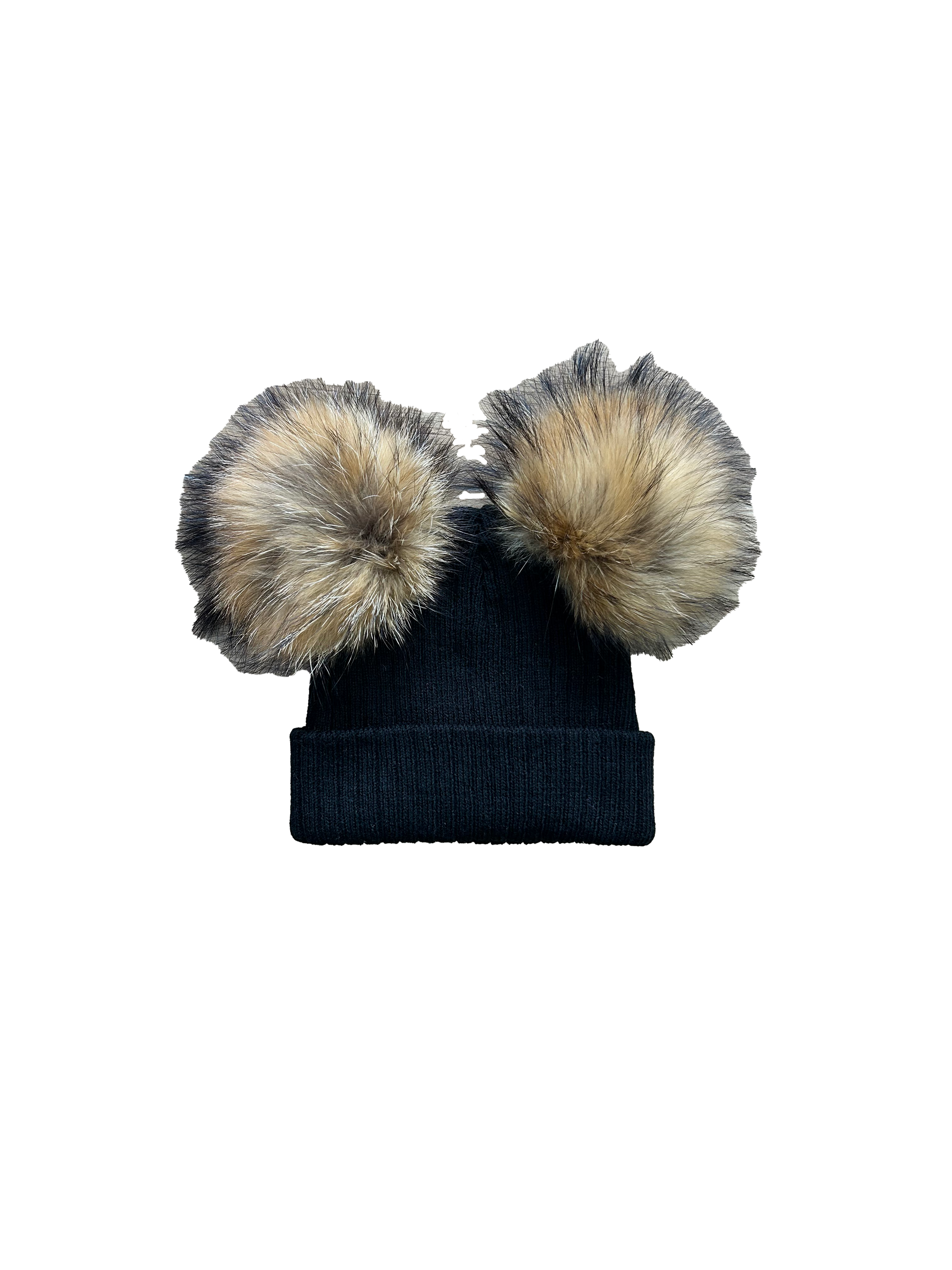 berretto nero con doppio pon pon per neonato