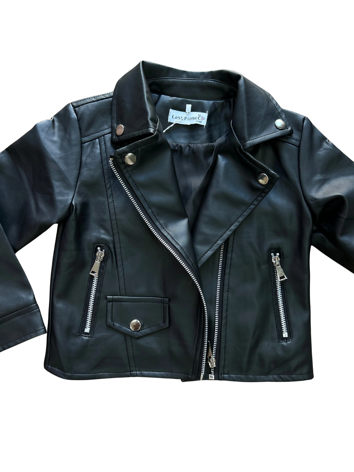 giacca in ecopelle nera foderata all'interno per bambina