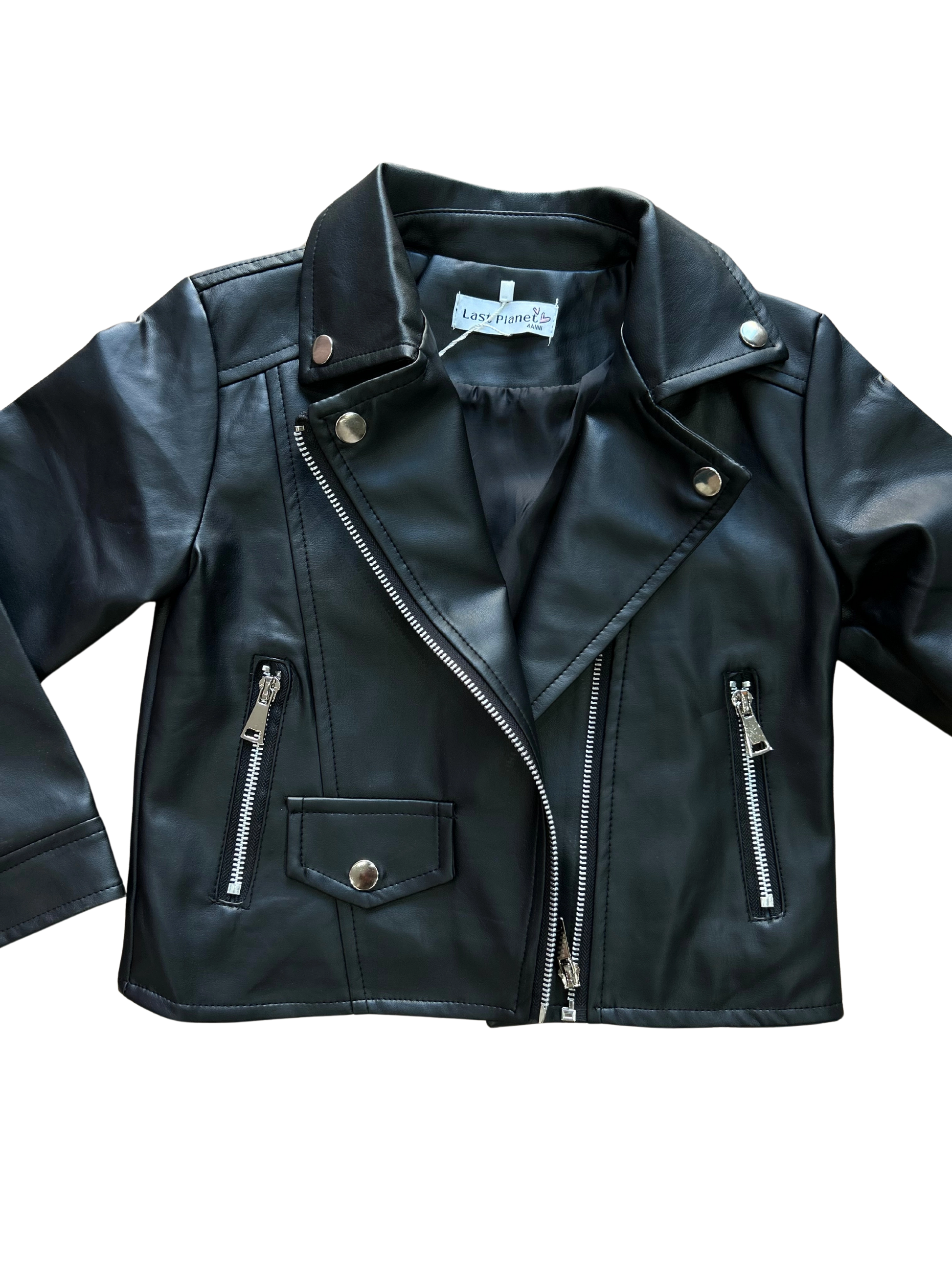 giacca in ecopelle nera foderata all'interno per bambina