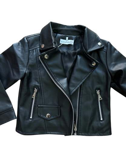 giacca in ecopelle nera foderata all'interno per bambina