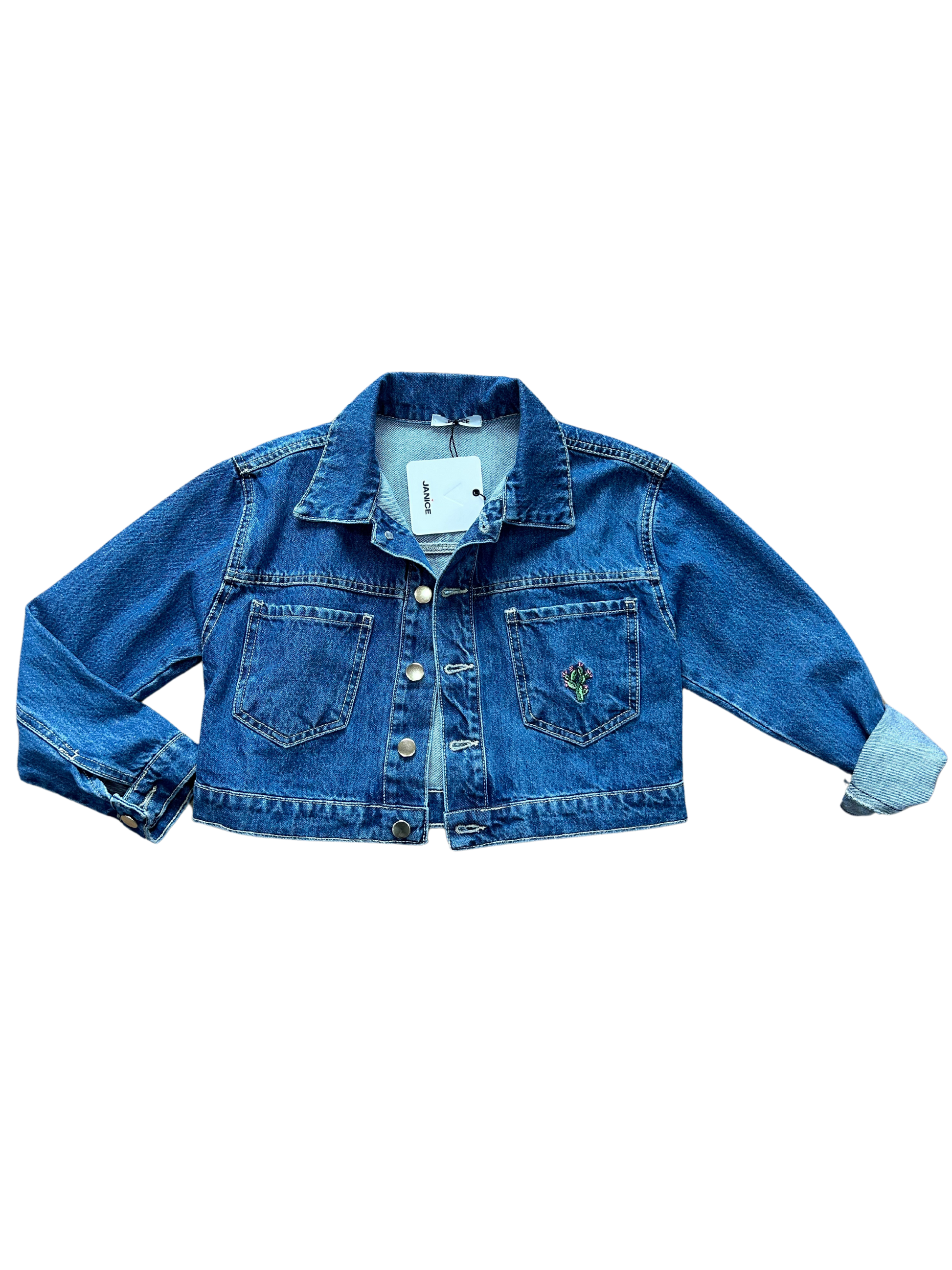 giacca in jeans over con ricamo cactus per bambina e ragazza