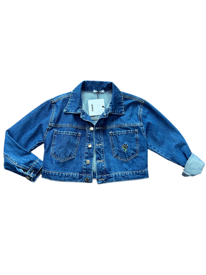 giacca in jeans over con ricamo cactus per bambina e ragazza