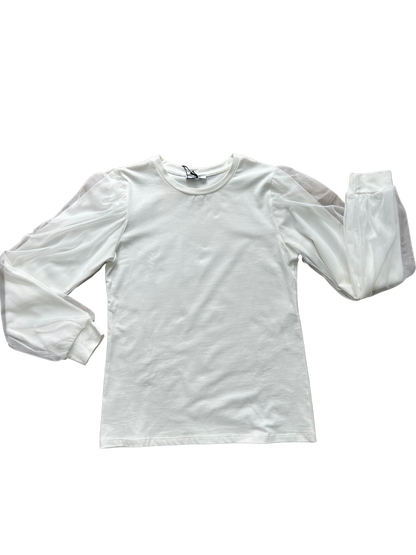 shirt manica lunga bianca in tulle con manica a sbuffo per bambina e ragazza
