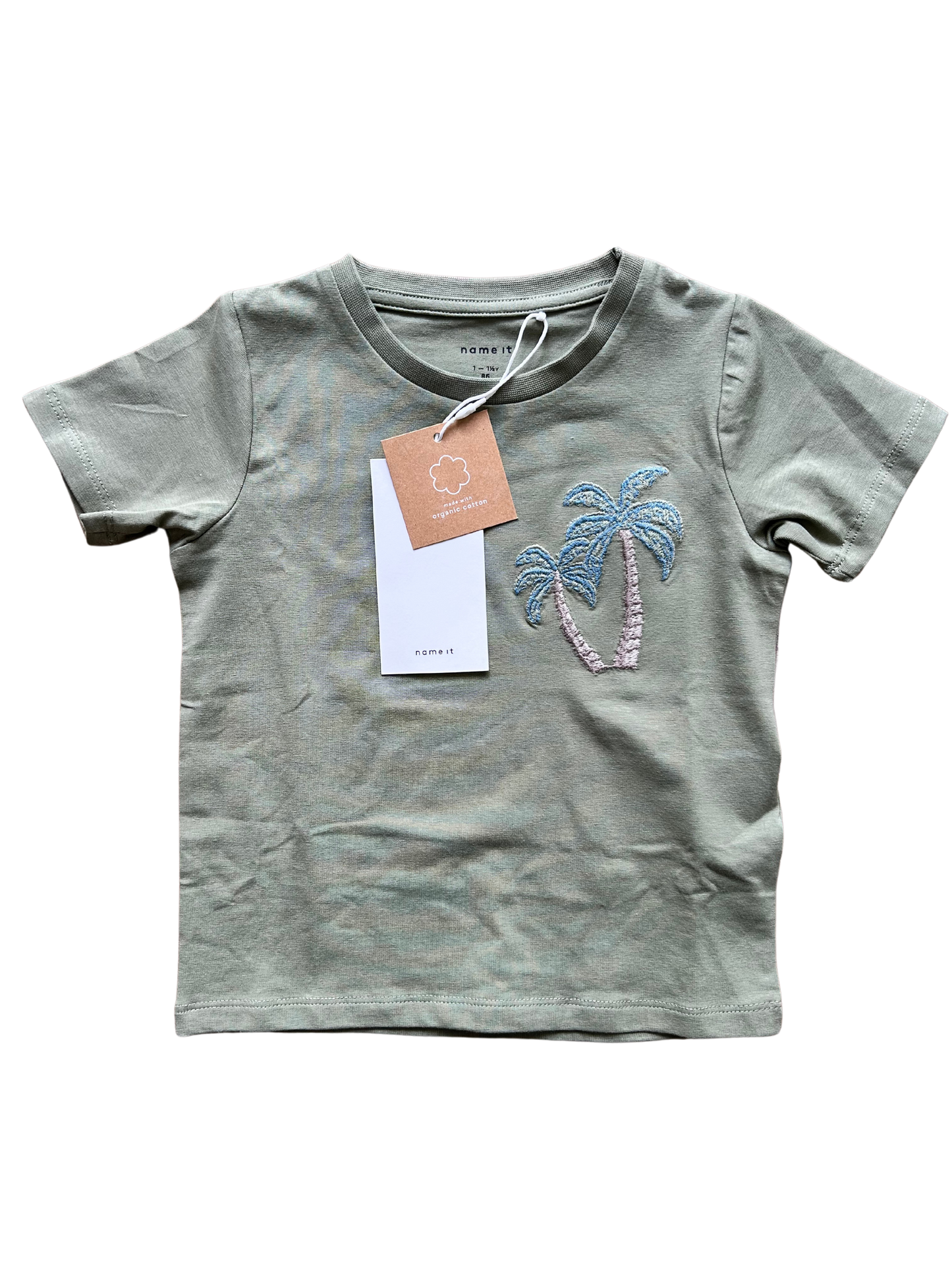 t-shirt nameit verde militare con palme per neonato e bambino