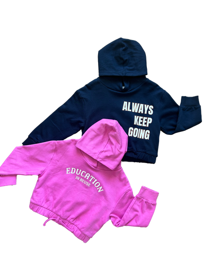 Felpa crop con cappuccio blu