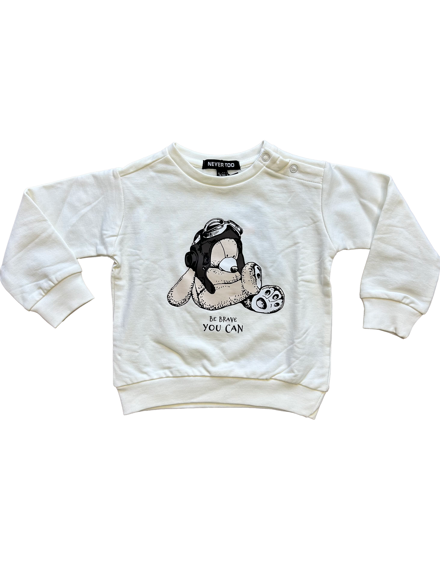 felpa girocollo never too con stampa orsetto per neonato