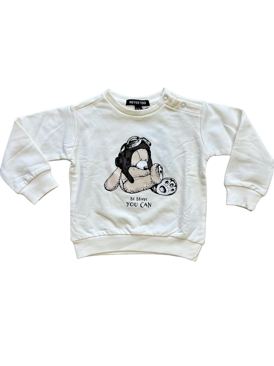 felpa girocollo never too con stampa orsetto per neonato