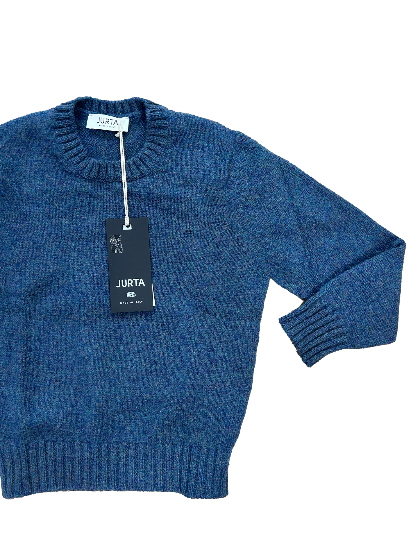 Maglioncino Jurta girocollo blu tweed lana merino e cachemire