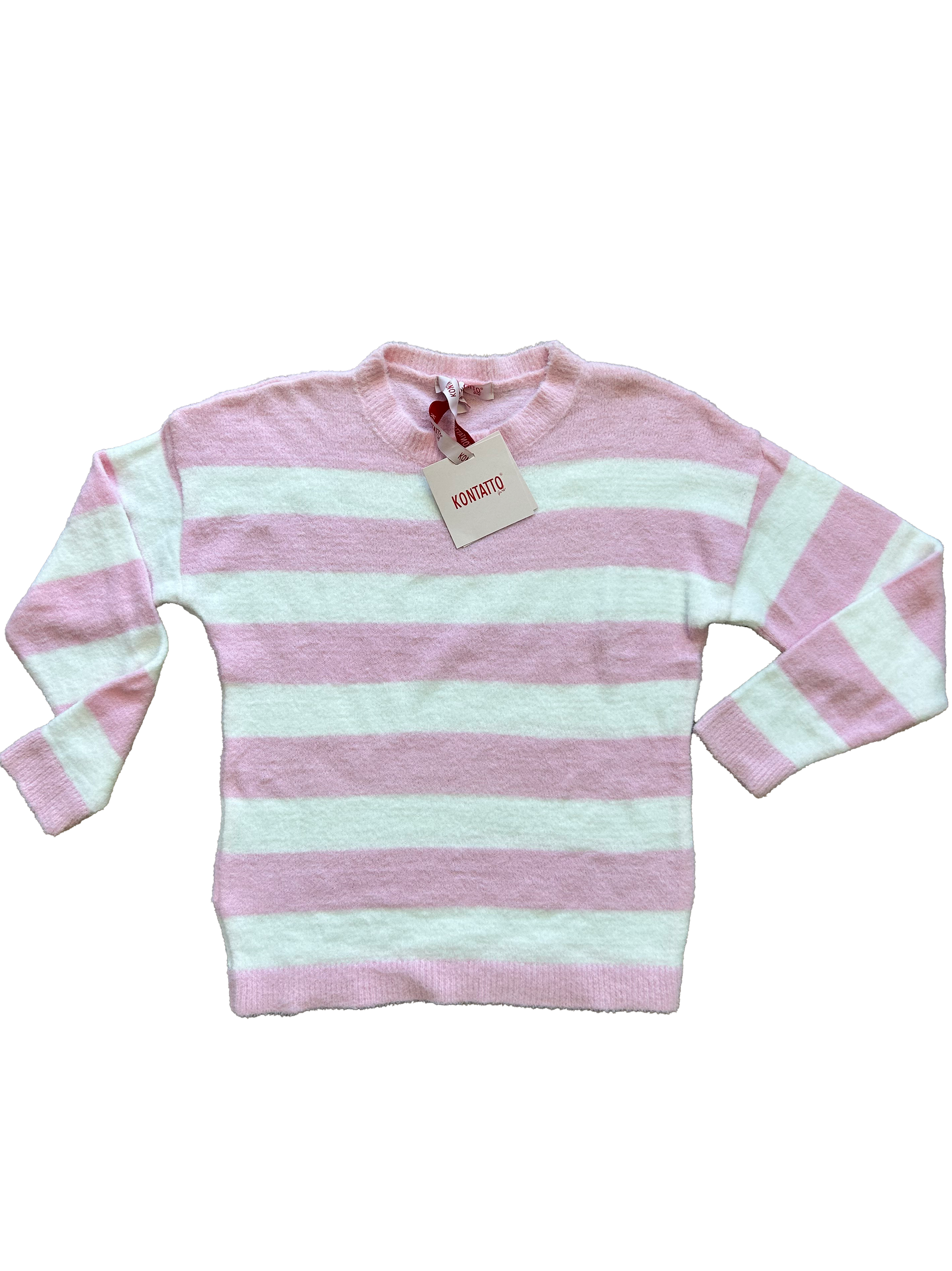 pull girocollo bianco e rosa effetto peluche per bambina