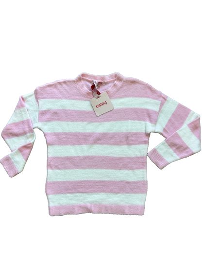 pull girocollo bianco e rosa effetto peluche per bambina