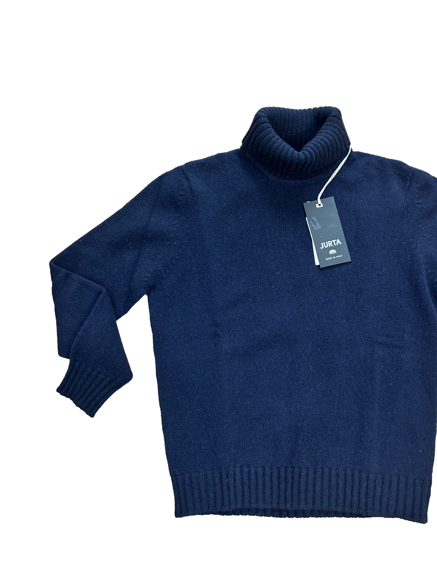 Maglione collo alto blu navy in lana e cachemire